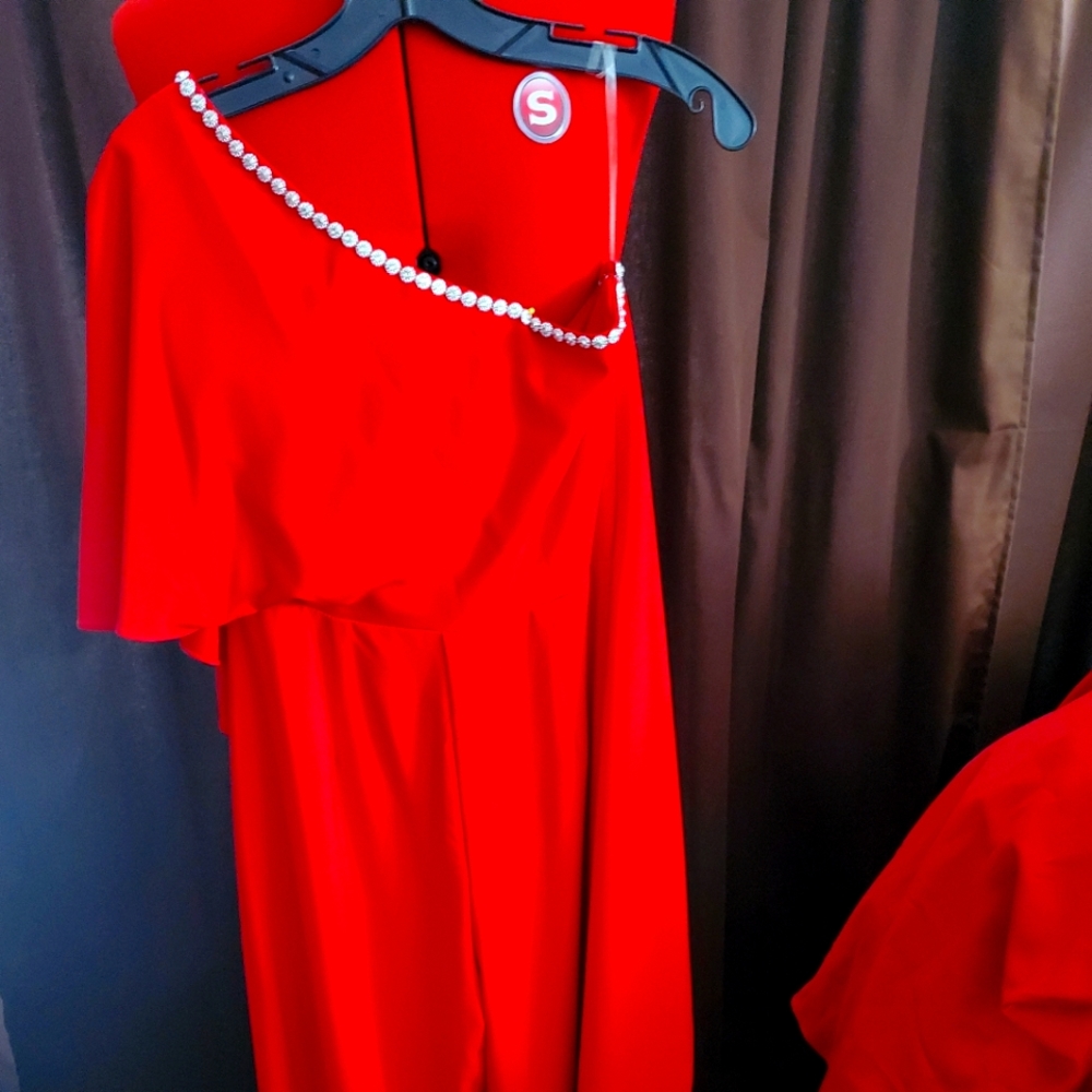 One shoulder wide leg jumpsuit with rhinestone accent top